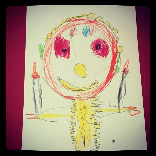 Ben's self portrait - drawing himself out of fruit and vegetables.