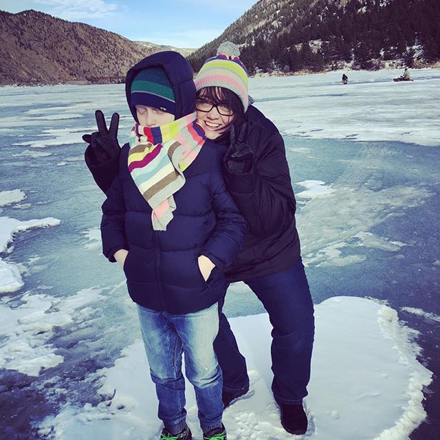 Here we are on a frozen lake in Georgetown.  It's windy, freezing and slippery. I LOVE it. Ben's face says it all. He isn't into it like his mum. I am a snow bunny!!!