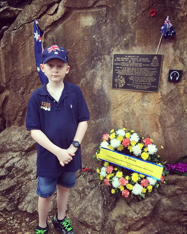 It was an early morning 3am. It was close to 40 degrees and the humidity was off the charts. This little guy did us proud. He is standing in front of Sir Edward Weary Dunlops memorial in Hell Fire Pass.