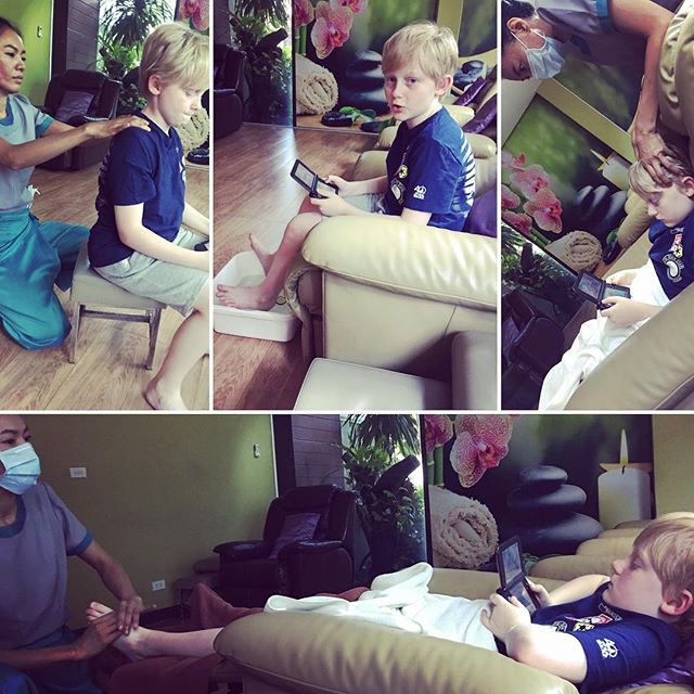 Afternoon of fun - Massages for Mum and Ben. Mum loved it. Ben didn't smile but I'm sure he secretly loved it.
